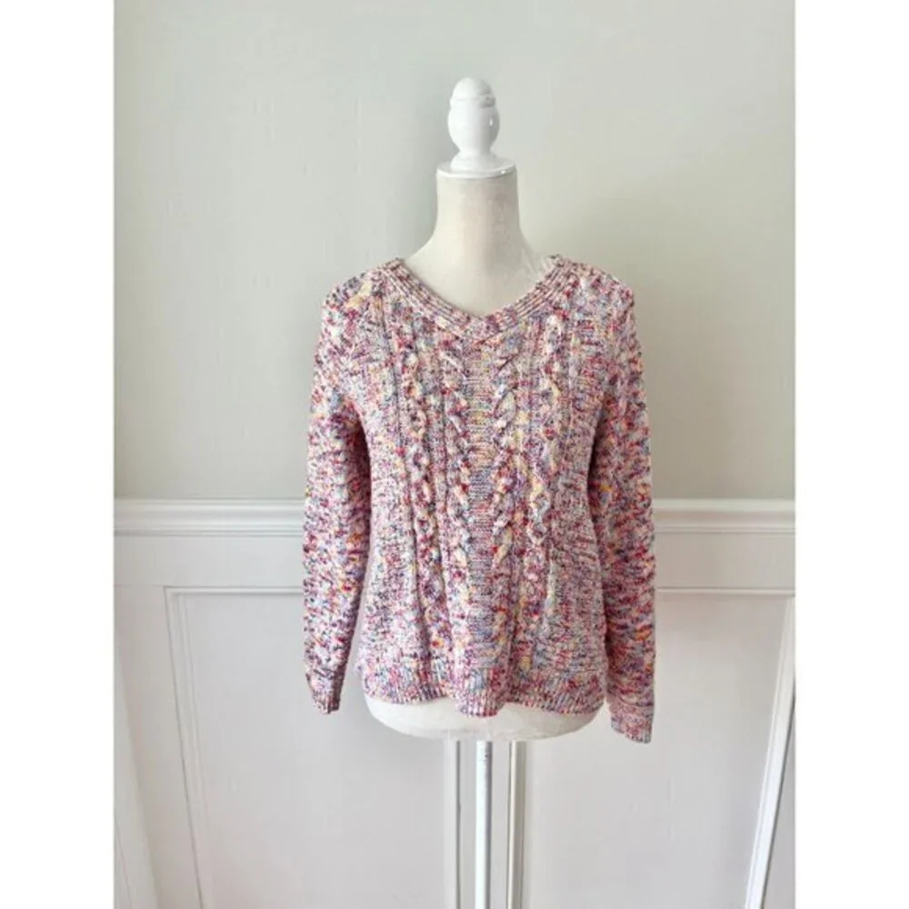 Time And Tru Rainbow Knit Cable Sweater S